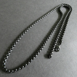304 Stainless Steel Box Chain For Men, Black Color, Lobster Claw Clasp, 22 Inches Long, Men&#39;s Chain, Classic Chain Necklace, Black Chain