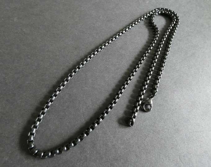 304 Stainless Steel Box Chain For Men, Black Color, Lobster Claw Clasp, 22 Inches Long, Men's Chain, Classic Chain Necklace, Black Chain