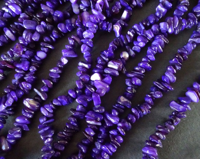 31 Inch 5-12mm Natural Freshwater Shell Bead Strand, Dyed, About 320-340 Beads, Deep Purple, Shell Nuggets & Chips, Drilled Seashell Bead