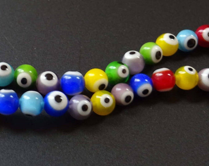 6mm Evil Eye Lampwork Glass Beads, 15 Inch Strand of About 67 Beads, Mixed Color, 6mm Round Beads, Handmade Glass, Intricate Mixed Eyes