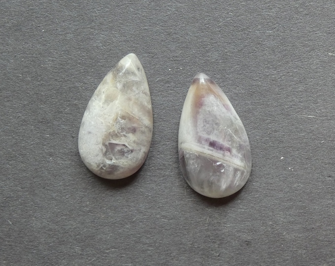 2 Pack 28x15mm Natural Amethyst Cabochon, Teardrop, Purple, One of a Kind, As Seen in Image, Only One Available, Gemstone Cabochon, Amethyst