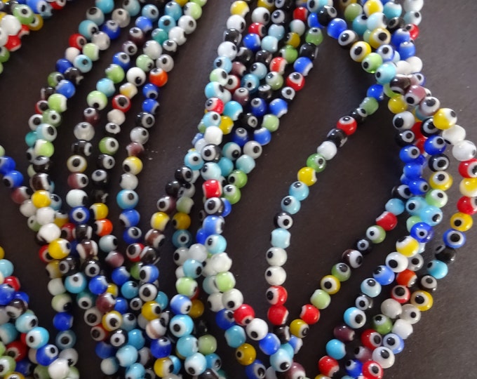 14 Inch Strand 4mm Glass Evil Eye Beads, 14.5 Inch Strand, About 100 Glass Ball Beads, Mixed Lot, Multicolor Bead, Evil Eyes, Small Spacer