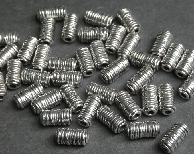20 PACK 11mm Metal Tube Beads, Rope Design, Rope Bead, Column Bead, Metal Tubes, Antiqued Tube, Simple Bead, Tibetan Style, Silver Color