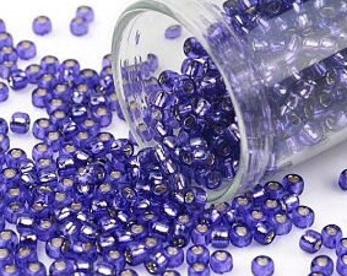 8/0 Toho Seed Beads, Silver-Lined Transparent Purple (2224), 10 grams, About 222 Round Seed Beads, 3mm with 1mm Hole, Silver-Lined Finish