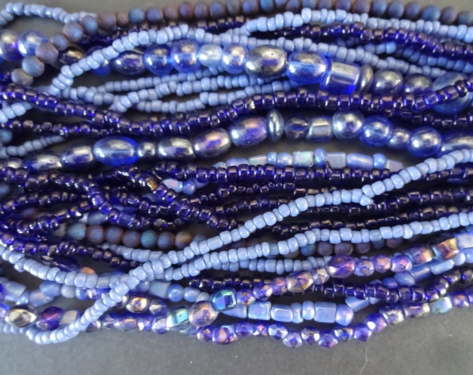 150 Inches of 2-6mm Mixed Glass Bead Strand, About 1000 Beads, Dark Blue Glass Beads, Mixed Shades of Blue, Shape & Size, Glass Bead Mixed