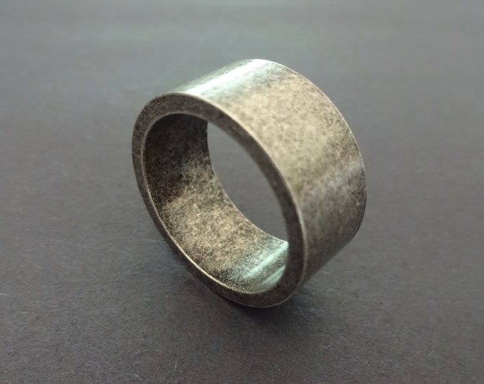 Stainless Steel Antiqued Band, Silver Steel Ring, Sizes 7-12, Distressed Steel Ring, Vintage Style Silver Band, 10mm Band, Distressed Band