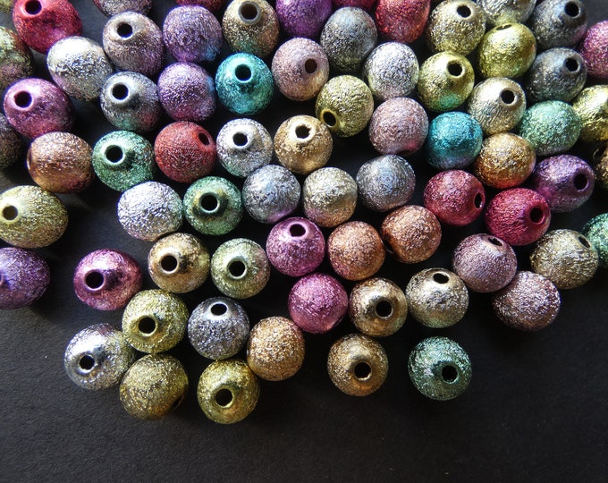 100 Pack 8mm Spray Painted Acrylic Beads, 8mm Ball Beads, Matte Style, Mixed Color, Round, Textured Bead, Metallic Mixed Colors, 1mm Hole