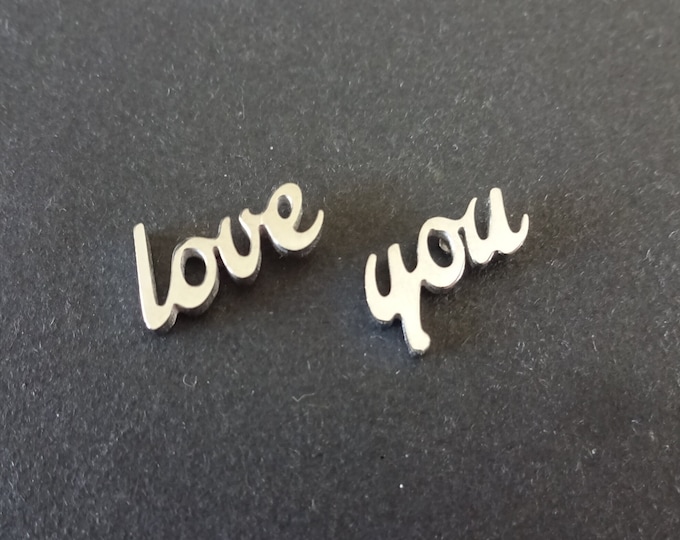 Stainless Steel Love Word Stud Earrings, Hypoallergenic, Silver Color, Set Of Earrings, Women's Studs, Love Theme, Love You Earrings