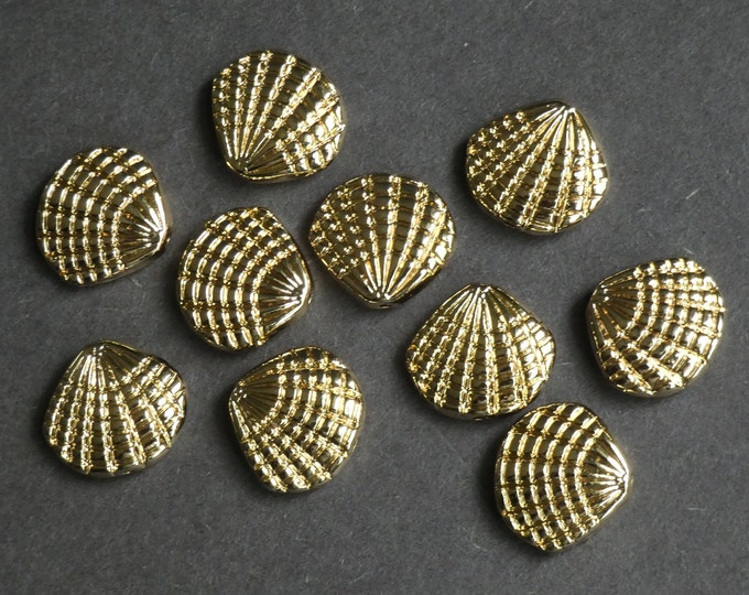 5 PACK 13.5x12mm Metal Seashell Bead, Golden Color, Bright Gold Color, Carved Shell, Etched, Metal Spacer, Nautical Metal Bead, Ocean