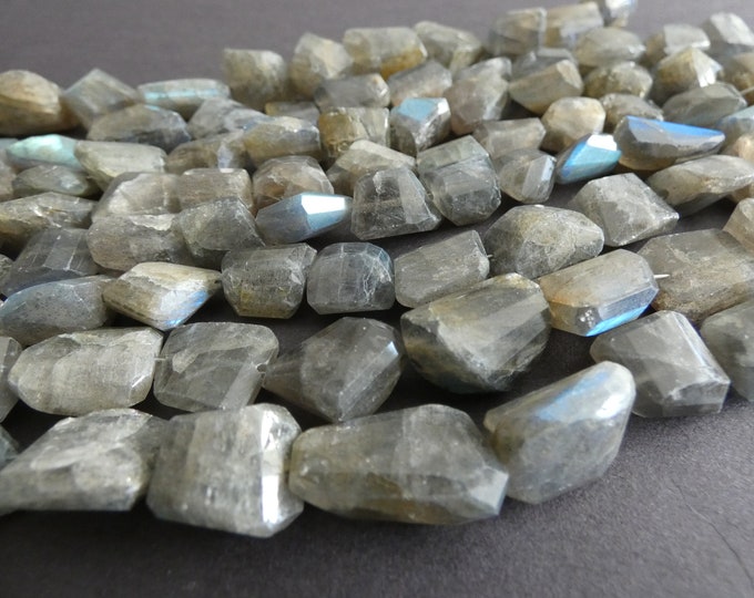 7 Inch 10-15mm Natural Labradorite Faceted Bead Strand, About 12-14 Nugget Beads, Natural Gemstone, Translucent Gray Stone Bead, Hand Cut
