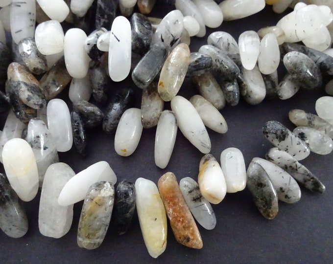 15 Inch 10-30mm Natural Rutilated Quartz Beads, About 65-85 Gemstone Beads, Semi Transparent Clear Nuggets, Polished Drilled Quartz Beads