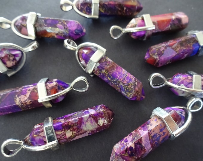 40-41mm Purple Regalite Bullet Pendant With Silver Brass Loop, Synthetic Dyed Stone, Faceted Bullet, Polished, Regalite Pendant, Stone Charm