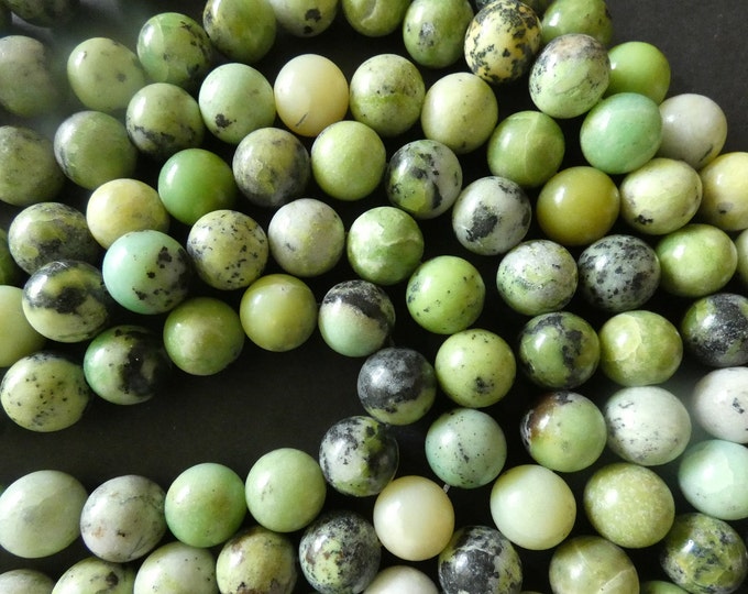 15.7 Inch Natural Variscite Ball Bead Strand, 10mm Round Ball Bead,, About 37 Beads, Precious Stone, Green With Speckles, 1mm Hole, Speckled