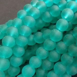 8mm Green Glass Frosted Bead Strand, About 105 Beads Per Strand, Round, 31 Inch Strand, Cool Ball Bead, Sea Green, Teal, Transparent, Basic image 4