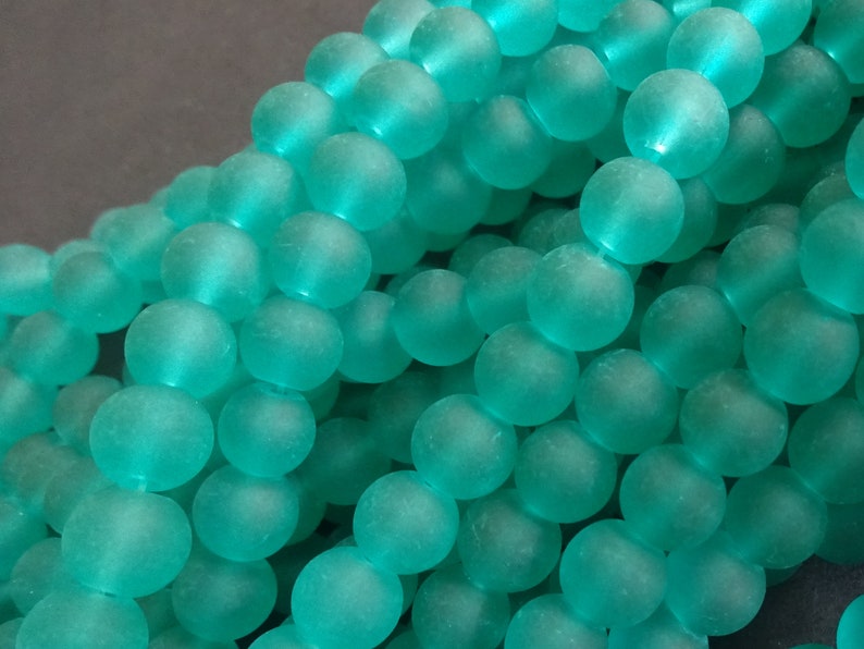 8mm Green Glass Frosted Bead Strand, About 105 Beads Per Strand, Round, 31 Inch Strand, Cool Ball Bead, Sea Green, Teal, Transparent, Basic image 4