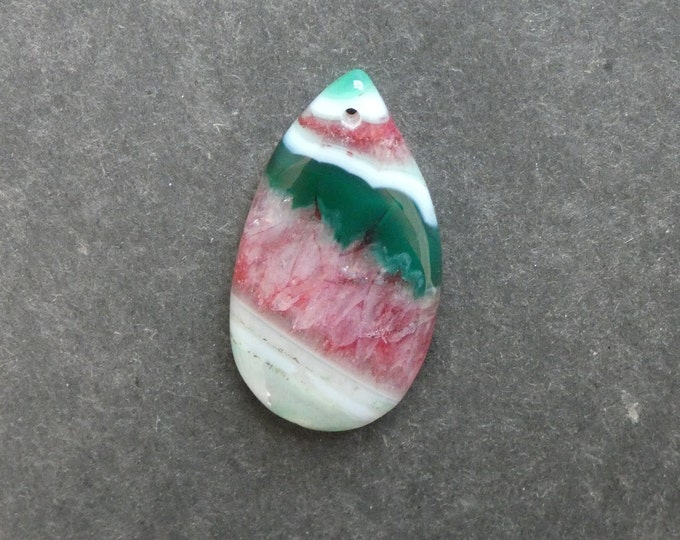 52x29mm Natural Crackle Agate Pendant, Gemstone Pendant, Green & Red, Dyed, Large Teardrop Pendant, One of a Kind, Only One Available