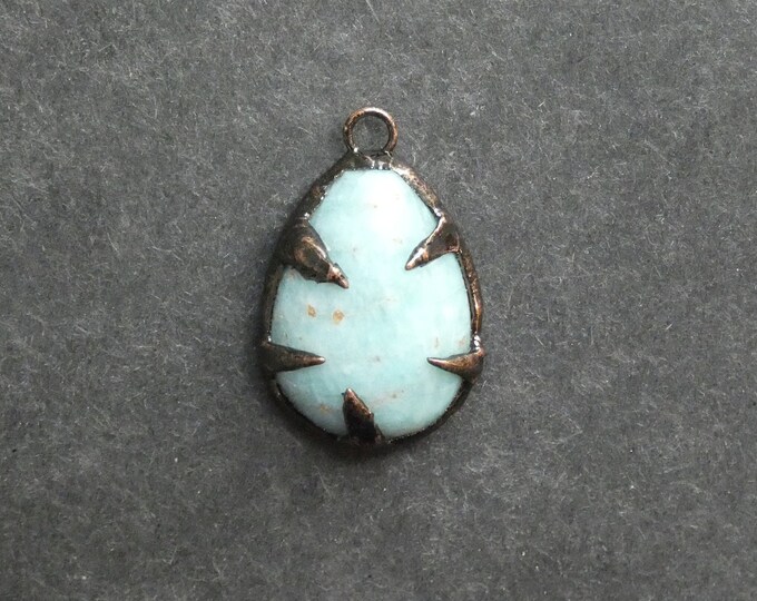 36x23x9mm Natural Amazonite Pendant with Red Copper Plated Tin Findings, Teardrop Charm, One of a Kind, Gemstone Pendant,Blue Teardrop Charm