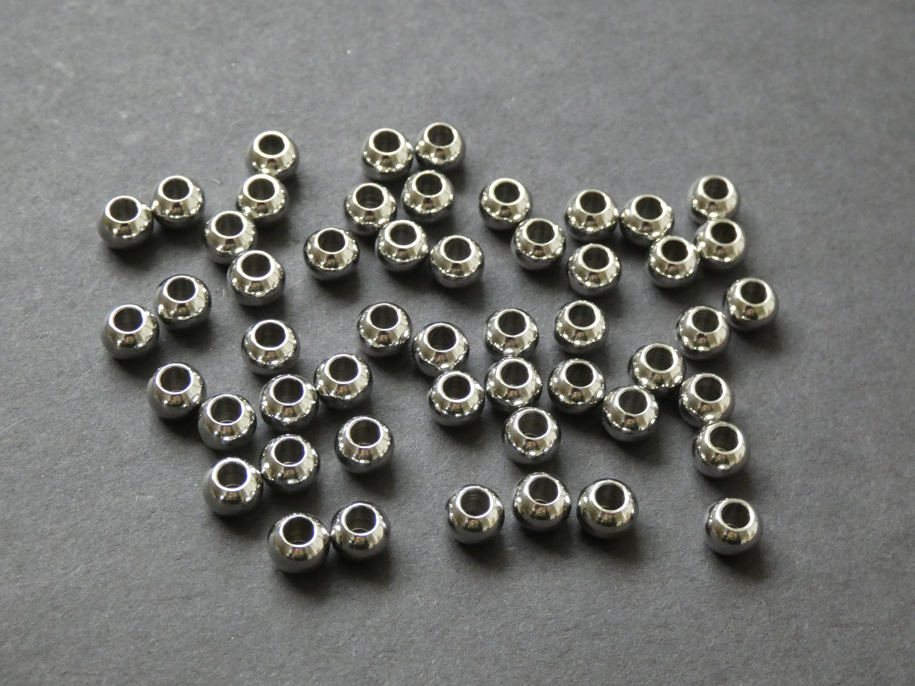 50 Pack 6mm Round Stainless Steel Bead, Circular Metal Bead, Stainless