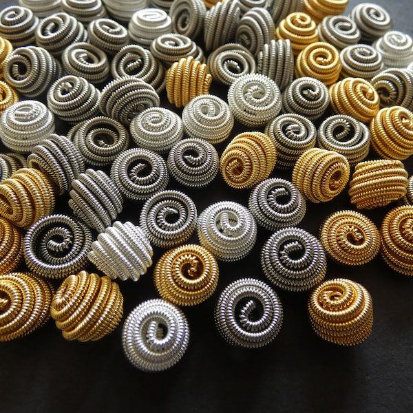 10mm Metal Coil Beads, Spring Bead, 3 Colors, Mixed Lot, Round Bead, Vintage, Boho, Classic, Circles, Coil Spring Bead, Mixed Color Coil