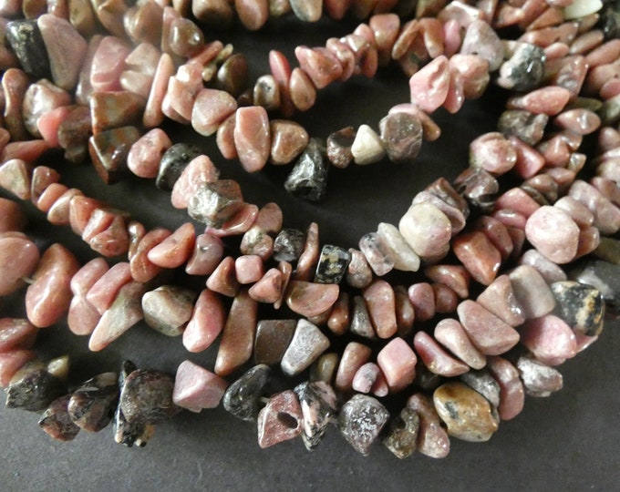 15 Inch Strand Natural Rhodonite Bead Strand, 4-7mm, Nugget Bead, Red Brown Mineral, Gemstone Nuggets, Strand Of Rock Beads, Small Stones