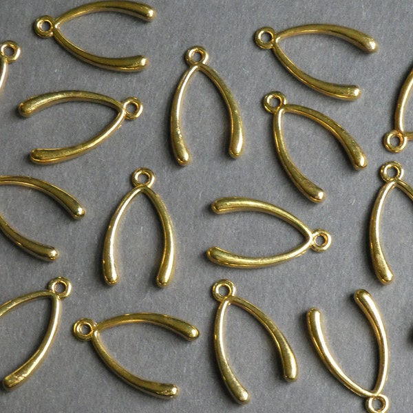 20 PACK of 24mm Wishbone Pendant, Metal Wishbone Pendant, Metal Gold Wishbone Pendant, Lucky Wishbone Charm, Gold Metal Pendant