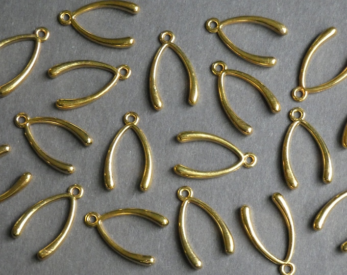 20 PACK of 24mm Wishbone Pendant, Metal Wishbone Pendant, Metal Gold Wishbone Pendant, Lucky Wishbone Charm, Gold Metal Pendant