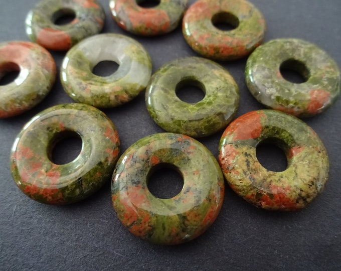 18mm Natural Unakite Pendant, Mixed Donuts, Red and Green Color, Polished Gem, Natural Gemstone Component, Round Stone, Wire Wrap