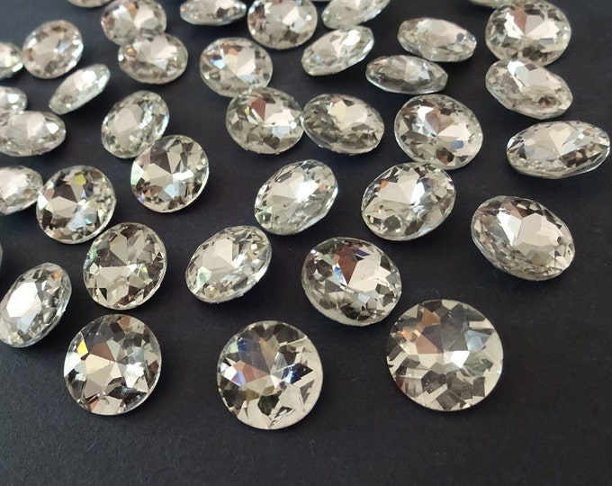 10 Pack of 14mm Faceted Rhinestone Round Cabochon, Glass Round Rhinestone Cabochon, Facete, Clear Rhinestone, Faceted Rhinestone, Back Plate