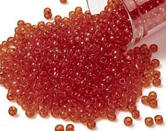 8/0 Toho Seed Beads, Transparent Light Siam Ruby (5), 10 grams, About 222 Round Seed Beads, 3mm with 1mm Hole, Transparent Finish