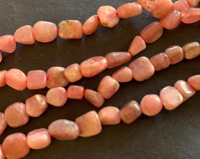 15 Inch Strand 6-12mm Natural Rhodochrosite Beads, About 50 Beads, Pink Stone Nuggets and Chips, Mineral Pebbles, Drilled