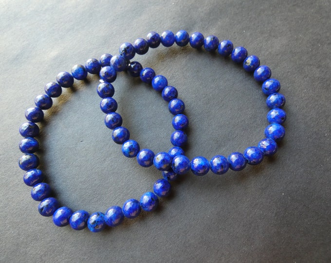 Stretchy Natural Lapis Lazuli Bracelet, 6mm Lapis Ball Beads, Stretchy Cord, Blue & Gold, Women's Gemstone Bracelet, Handcrafted Jewelry