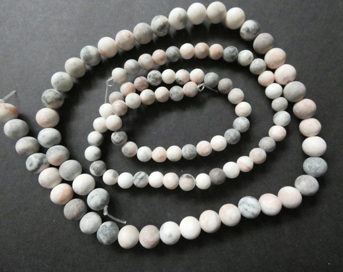 15.5 Inch 6-8mm Natural Zebra Jasper Bead Strand, About 47-63 Jasper Beads, Round, Unfinished, Frosted Stone Beads, Natural Gemstone Beads