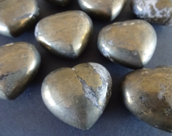 40x45x23mm Pyrite Heart Decoration, Silver Gemstone Stone, Polished Gem, Metallic Heart Stone, Silver Heart Jewelry Wire Wrapping Component