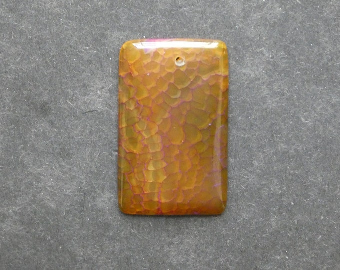 47x28mm Natural Fire Agate Pendant, Large Rectangle, Gemstone Pendant, Yellow & Pink, Dyed, One of a Kind, Only One Available, Unique Agate