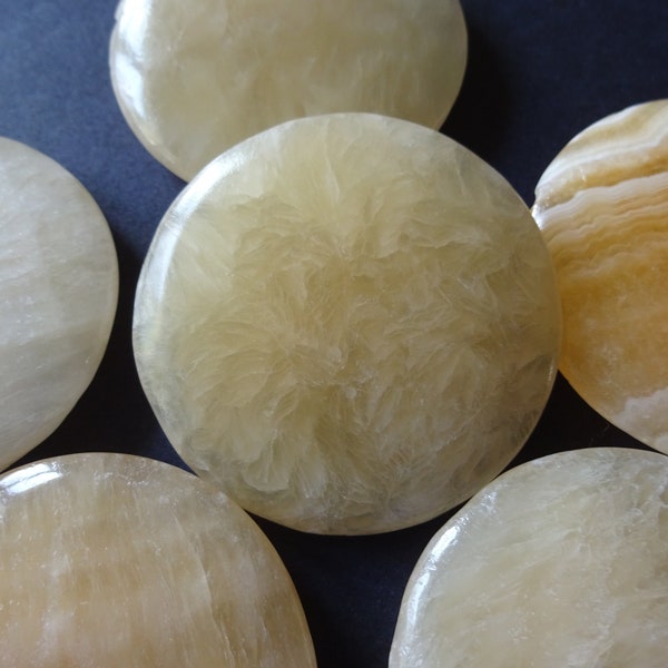 45mm Natural Topaz Jade Cabochon, Flat Round Cabochon, Polished Gem, Light Yellow Gemstone, Natural Stone, Jade Stone, Pastel, Pale