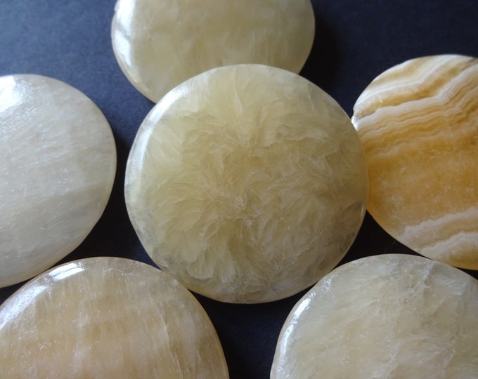 45mm Natural Topaz Jade Cabochon, Flat Round Cabochon, Polished Gem, Light Yellow Gemstone, Natural Stone, Jade Stone, Pastel, Pale