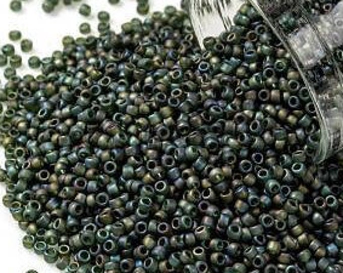 15/0 Toho Seed Beads, Transparent AB Frost Olivine (180F), 10 grams, About 3000 Round Seed Beads, 1.5mm with .7mm Hole, AB Frost Finish