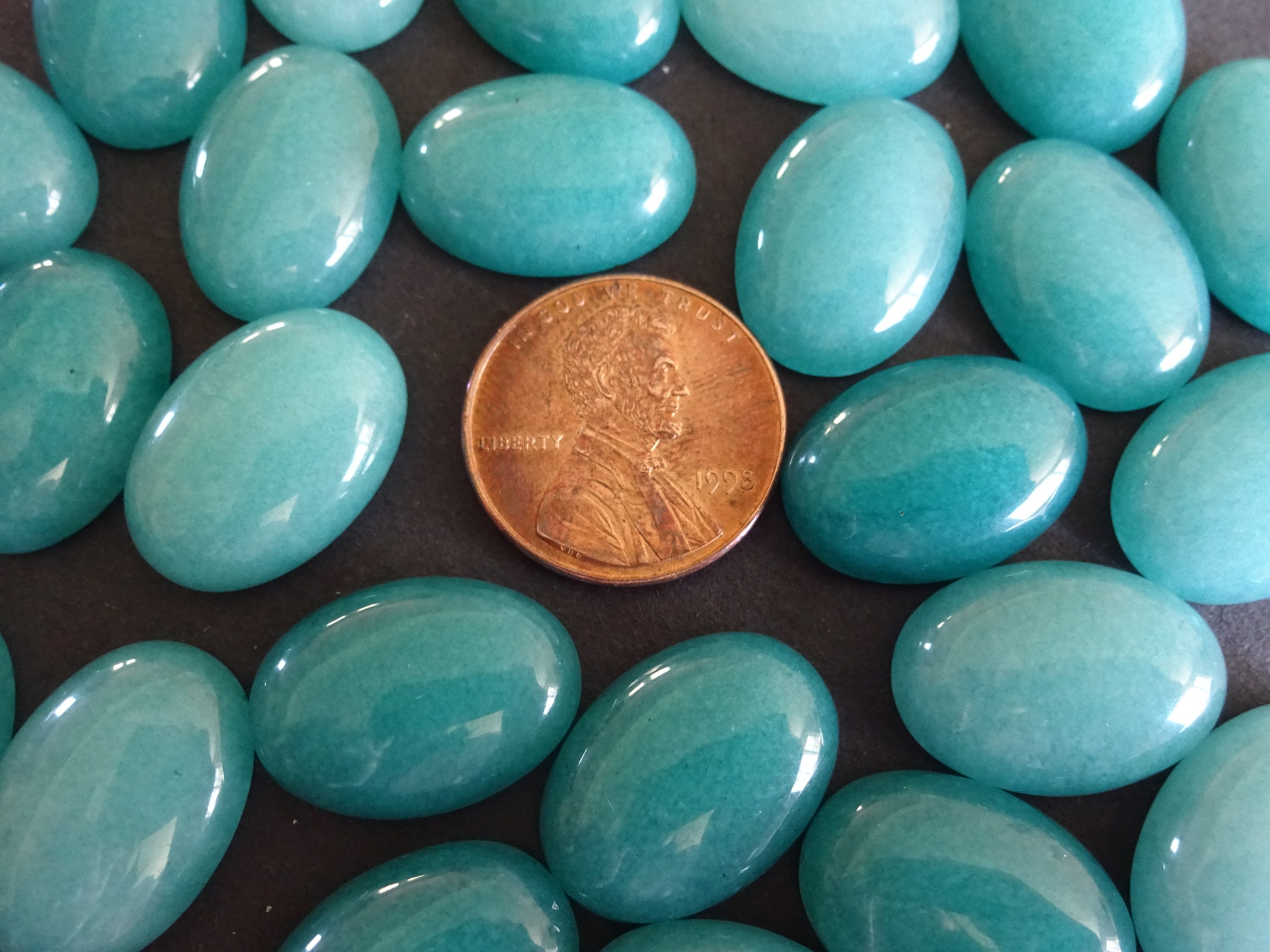 18x13mm Natural White Jade Gemstone Cabochon, Dyed, Teal Oval Cab
