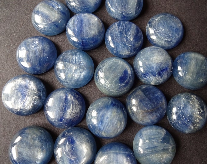 14mm Natural Kyanite Cabochon, Round Cabochon, Polished Stone, Blue Cabochon, Natural Stone, Deep Blue, Silvery Sheen, Gemstone Jewelry