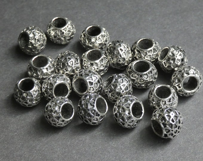 20 Pack of 12mm Tibetan Style European Bead, Circular Metal Bead, Metal Spacer, Silver Spacer Beads, Barrel Metal Beads, Round Spacer Bead