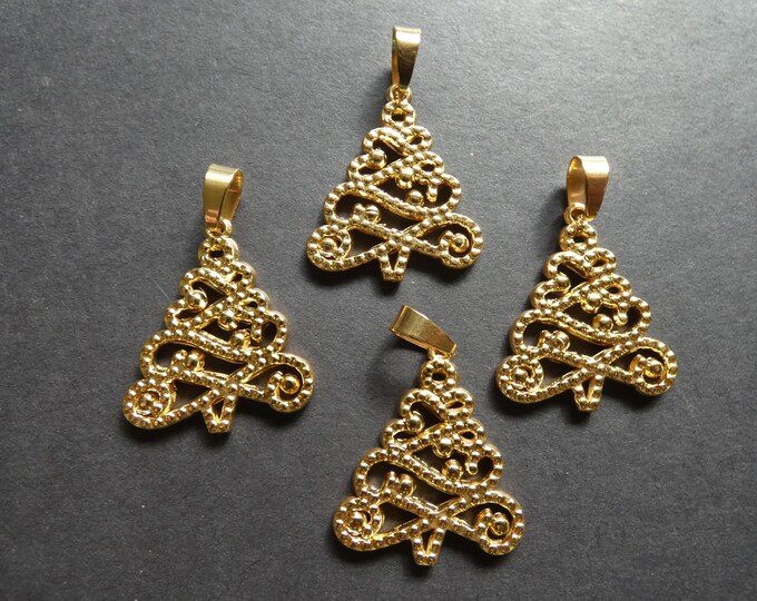 31.5mm 304 Stainless Steel Christmas Tree Pendant, Gold Metal Pendant, Metal Tree Winter Pendant, Christmas Pendant, Xmas Tree Charm