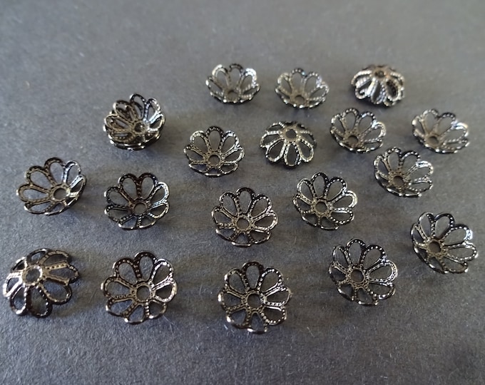 20 PACK of 8mm Flower Bead Caps, Gunmetal Brass Bead Cap, Metal Bead Cap, Gunmetal Bead Cap, Brass Metal Beads, Flower Bead Cap, Floral Cap