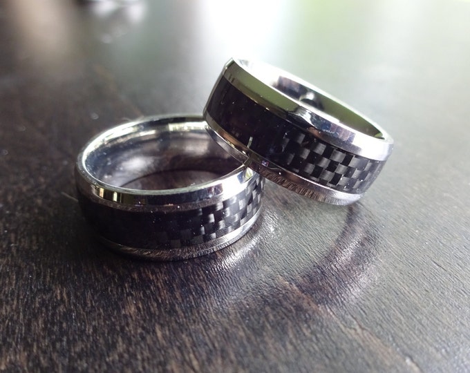 Titanium Men's Silver and Black Ring, Titanium Band, Men's Ring, Men's Wedding Jewelry, Mesh Ring, Black Mesh Design, Titanium Ring