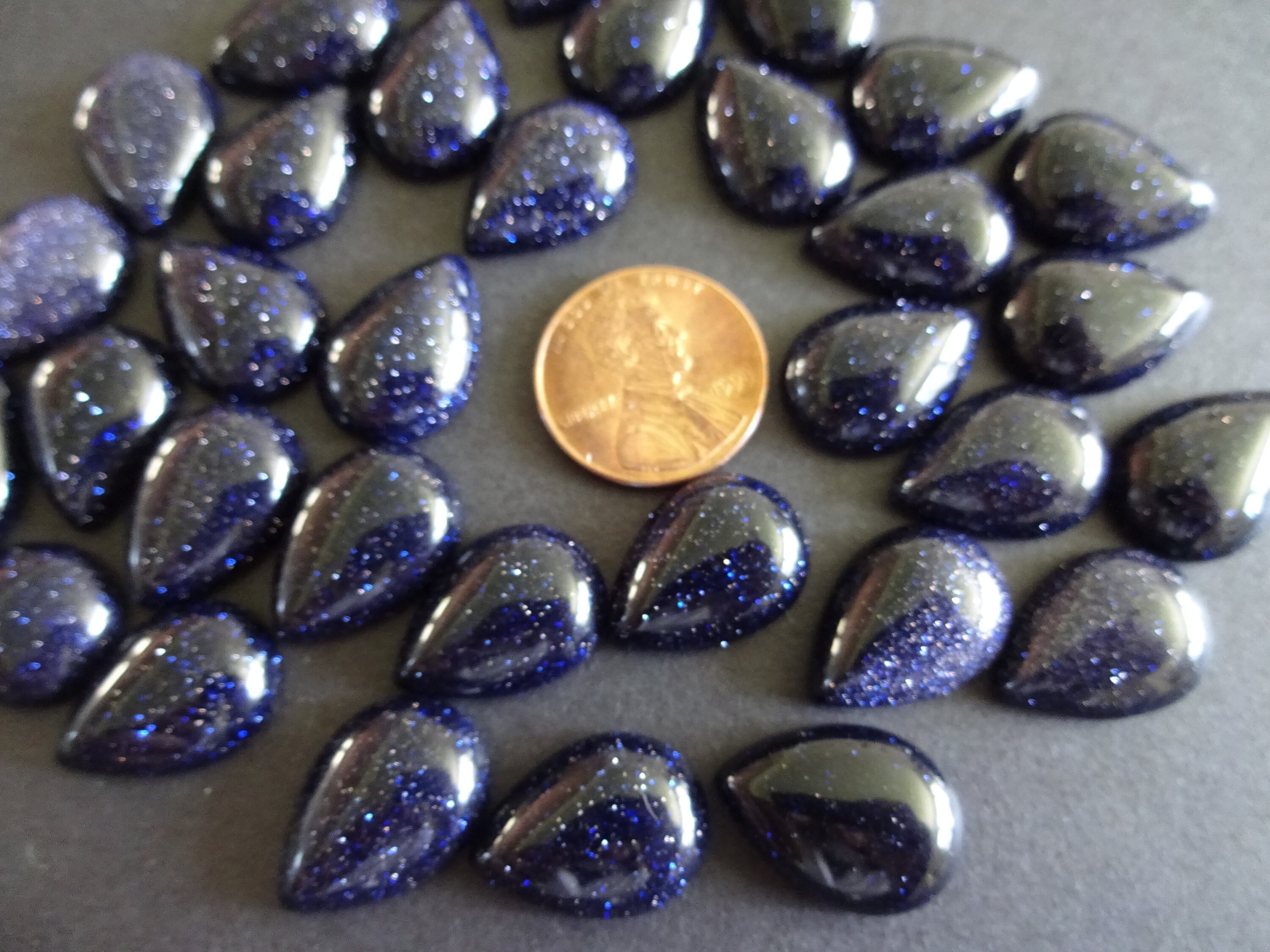 18x13mm Blue Goldstone Cabochon, Synthetic Teardrop Gemstone Cabochon