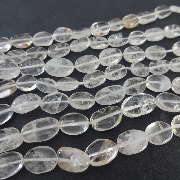 13 Inch Natural Quartz 5-11mm Bead Strand, About 40 Hand Cut Beads, Puffed Ovals, Drilled, Clear & White Crystals, LIMITED SUPPLY, Hot Deal!