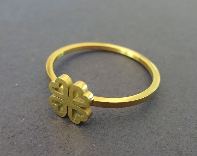 Stainless Steel Four Leaf Clover Ring, Gold Cut Out Clover, Sizes 6-10, Ireland Theme Ring, Good Luck Ring, Irish St Patrick's Day Jewelry