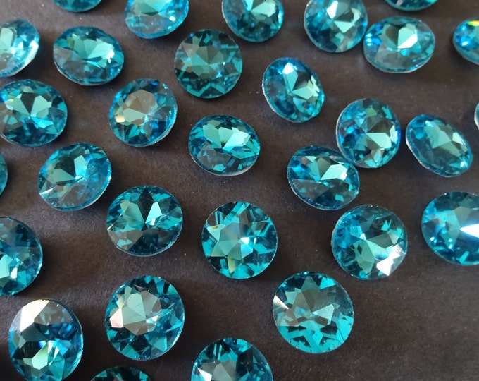 10 PACK of 14mm Faceted Glass Rhinestone Round Cabochon, Round Rhinestone Cabochon, Blue Rhinestone, Pointed Back Rhinestone, Back Plated