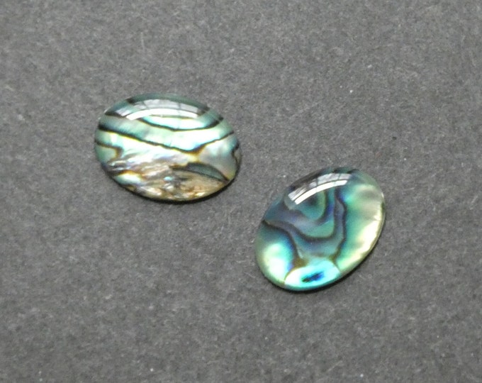 2 PACK 18x13mm Natural Paua Shell Cabochons, Dyed & Coated Seashell Ovals, Green, Iridescent, One of a Kind, As Seen in Image,Paua Shell Set