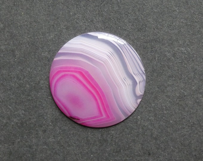 37mm Natural Striped Agate Cabochon, Flat Round, Pink, Dyed & Heated, One of a Kind, As Seen in Image, Only One Available, Gemstone Cabochon