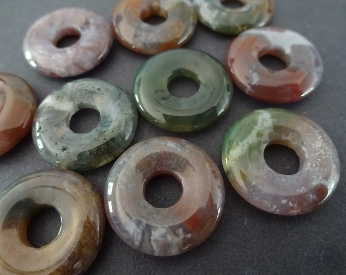 Set of 18mm Natural Indian Agate Pendant, Mixed Donuts, Multicolor, Polished Gem, Natural Gemstone Component, Round Agate Stone, Wire Wrap